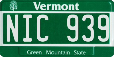 VT license plate NIC939