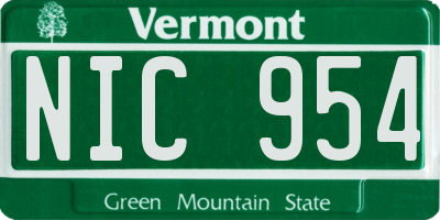 VT license plate NIC954