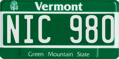VT license plate NIC980
