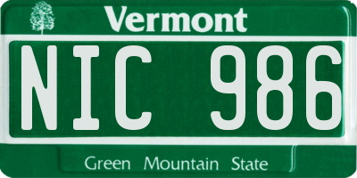 VT license plate NIC986