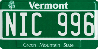 VT license plate NIC996
