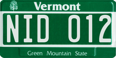 VT license plate NID012