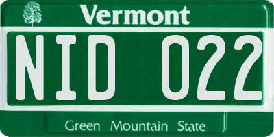 VT license plate NID022