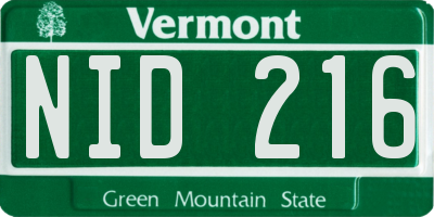 VT license plate NID216