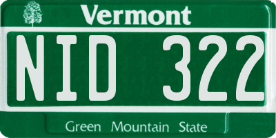 VT license plate NID322