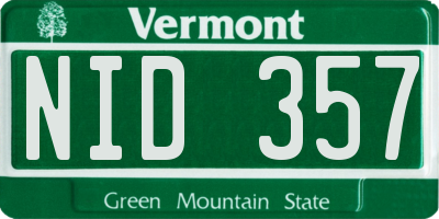 VT license plate NID357
