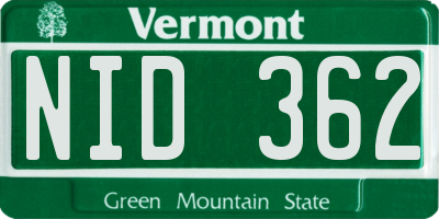 VT license plate NID362