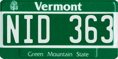 VT license plate NID363