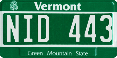 VT license plate NID443