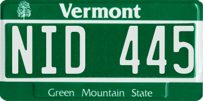 VT license plate NID445