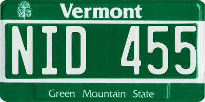 VT license plate NID455