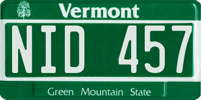 VT license plate NID457