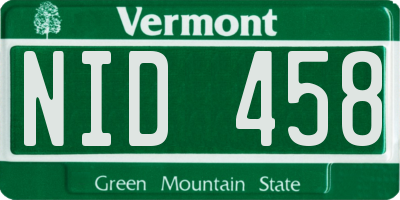 VT license plate NID458