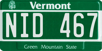 VT license plate NID467