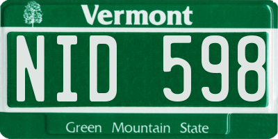 VT license plate NID598