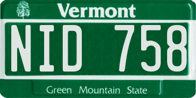 VT license plate NID758