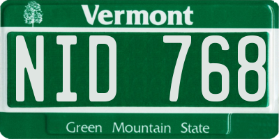VT license plate NID768