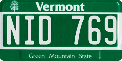 VT license plate NID769