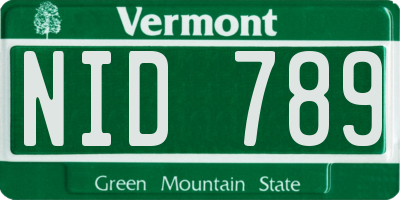 VT license plate NID789