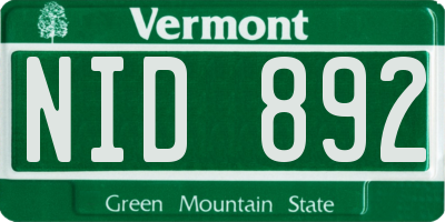 VT license plate NID892