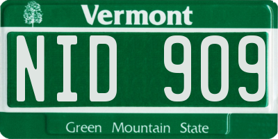 VT license plate NID909