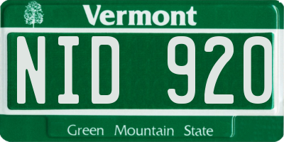 VT license plate NID920