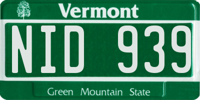 VT license plate NID939