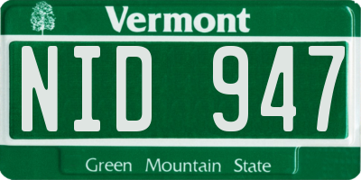 VT license plate NID947