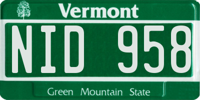 VT license plate NID958
