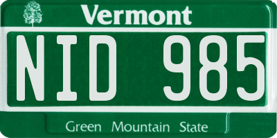 VT license plate NID985