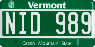 VT license plate NID989