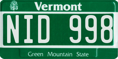 VT license plate NID998