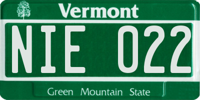 VT license plate NIE022