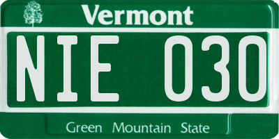 VT license plate NIE030