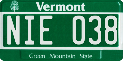 VT license plate NIE038