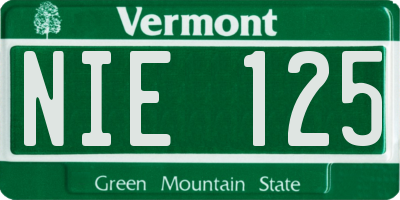 VT license plate NIE125