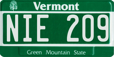 VT license plate NIE209
