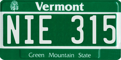 VT license plate NIE315