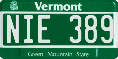 VT license plate NIE389