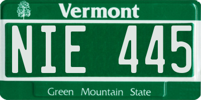 VT license plate NIE445