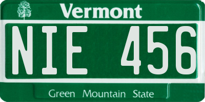 VT license plate NIE456