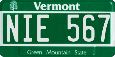 VT license plate NIE567