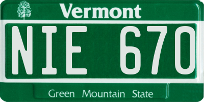 VT license plate NIE670