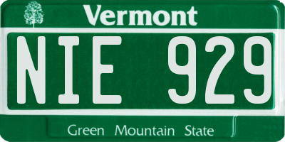 VT license plate NIE929