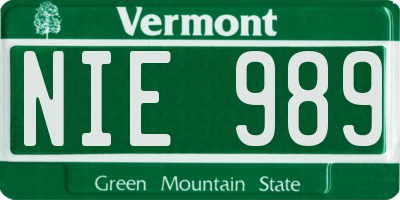VT license plate NIE989