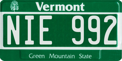 VT license plate NIE992