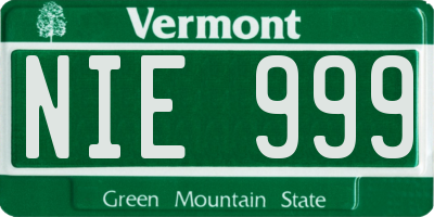 VT license plate NIE999