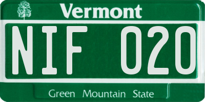 VT license plate NIF020