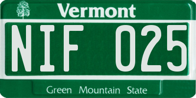 VT license plate NIF025