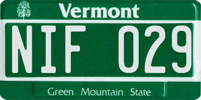 VT license plate NIF029